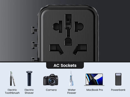 LENCENT 140W GaN Universal Travel Adapter with 1USB-A Ports 3 Type C Fast Charging Power Adapter EU/UK/USA/AUS Plug for Travel