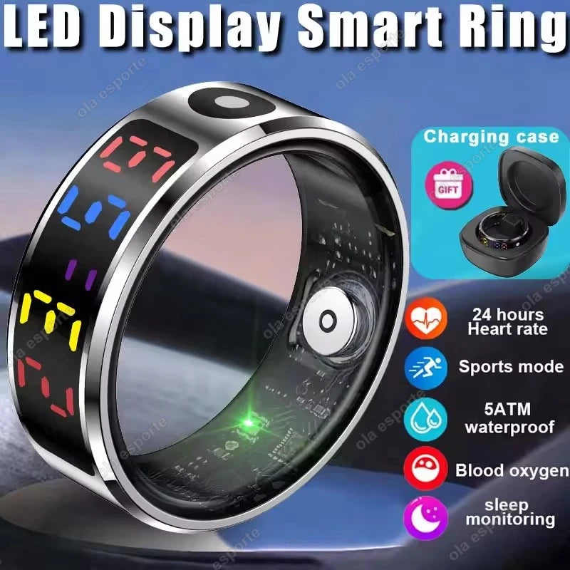 R12 Smart Ring With LED Screen Bluetooth Health Monitor Blood Oxygen Sleep Heart Rate Multi-sport Mode Waterproof IP68&5ATM ring