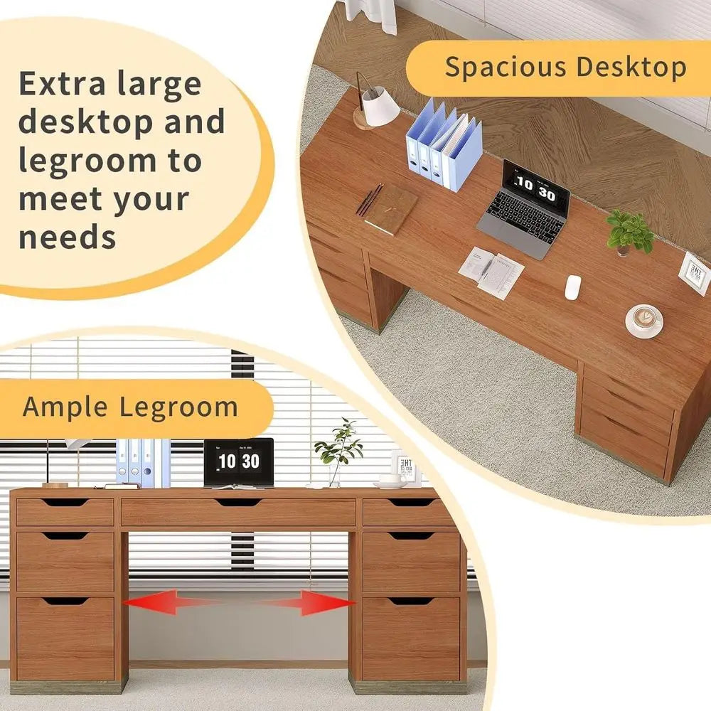 54 Inch Executive Desk with 7 Drawers, Ideal for Home Office, Study, or Bedroom, Compact for Small Spaces (Brown )