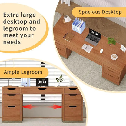 54 Inch Executive Desk with 7 Drawers, Ideal for Home Office, Study, or Bedroom, Compact for Small Spaces (Brown )