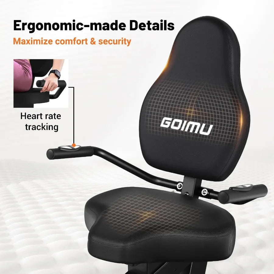 Recumbent Exercise Bike for Home Use: Magnetic Resistance Stationary Bike with Adjustable Seat for Adults and Seniors Supports