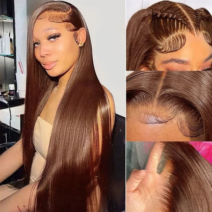 40 Inches Chocolate Brown Straight Lace Frontal Wigs 250 Density Straight Human Hair Wigs 5x5 Hd Lace Frontal Human Hair Wigs