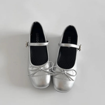 2026 New Spring Vintage Women Ballet Flats Shoes Comfort Round Toe Soft Sole Shoes Elegant Butterfly-knot Dress Grandma's Shoes