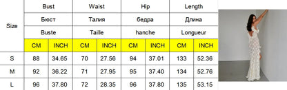 Sexy Hollow Out Lace Maxi Dress Women Spaghetti Strap Ruffles Party Club Robes Backless Side Slit Beach Vacation Lady Dress