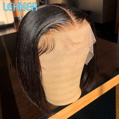 100% Human Hair Wigs Highlight Brown Long Pixie Straight Bob Middle Part lace Front For Women Brazilian Remy hair Glueless Wigs