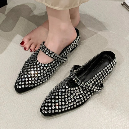 Crystal Women's Pointed Toe Slippers Luxury Flats Sandals Casual Mules Shoes Cozy New Trend Slides Fashion Dress Mujer Zapatos