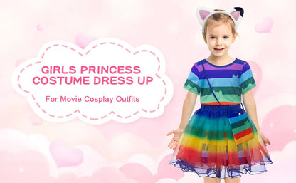 Summer Little Girls Dress Cats T-Shirt With Tutu Skirts For Children Birthday Party Cosplay Halloween Carnival Dress Up Costume