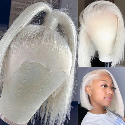 Soft Hair13x4 Straight Synthetic Lace Front Wig for Women Ombre Platinum Blonde Ash Roots Glueless Heat Resistant Fiber Hair Wig