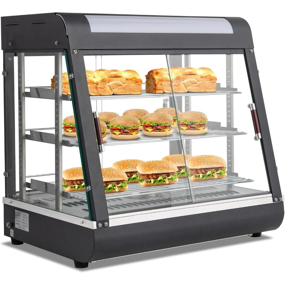 Free Delivery - 26" Commercial Food Warmer Display Pizza Warmer, 3-Tier Electric Countertop Food Warmer w/LED Lighting
