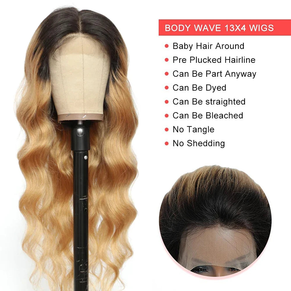 Honey Blonde Lace Front Wig PrePlucked 1B 27 Human Hair Wigs Ombre Body Wave Lace Front Human Hair Wig 180% Raw Bodywave 30 Inch