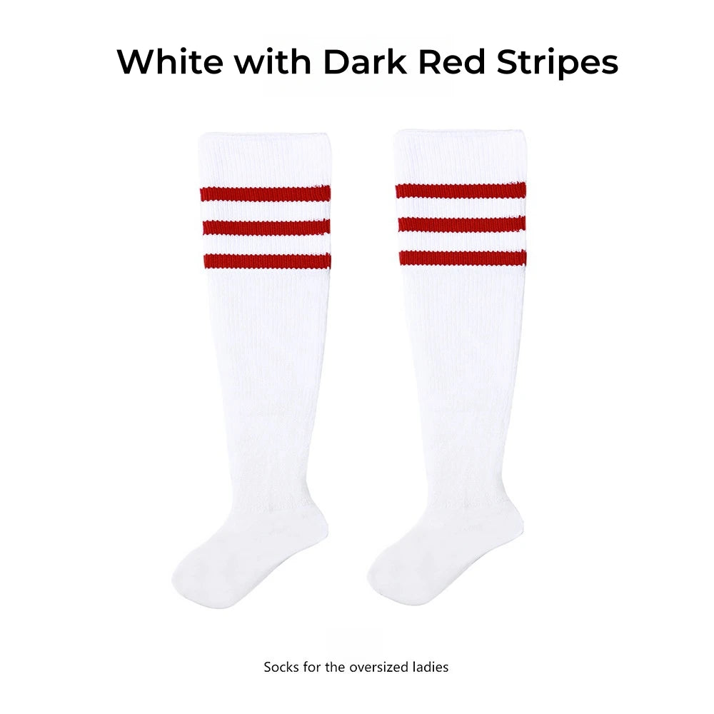 Women's Striped Plus Size Thick Thigh-High Socks Collection Big Girls Acrylic Yarn Stretch Colorful Streaks Leg Warmer Socks