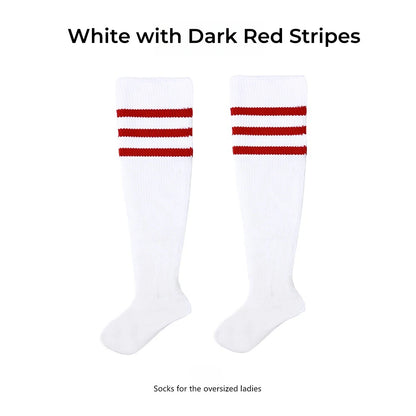Women's Striped Plus Size Thick Thigh-High Socks Collection Big Girls Acrylic Yarn Stretch Colorful Streaks Leg Warmer Socks