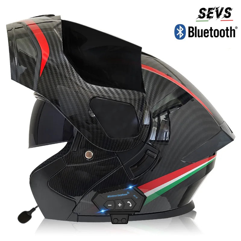 Small Modular Electric Motorcycle Helmet Bluetooth Dual Visor Helmet with Large Rear Wing 3C DOT Certified Safety Gear