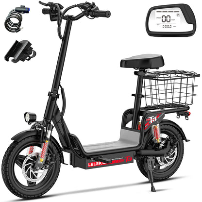 Adult Electric Bike, 500W48V15AH, 30MPH 14 inch Electric Bike, 500lbs Load-bearing with Multiple Shock Absorbers, with Basket