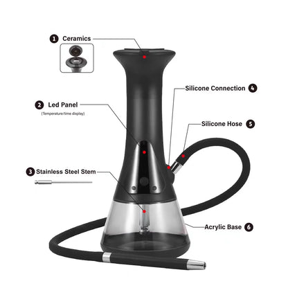 New Portable Acrylic Smart Electric Hookah Shisha Set 40000MAH Battery Ultra Long Endurance LED Display with Storage Bag