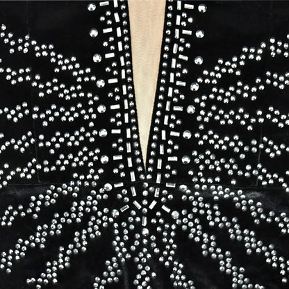 2025 Elegant Diamonds Velvet Long Party Dress for Women Sexy Deep V Evening Gown Formal Black Slim Dress Robe