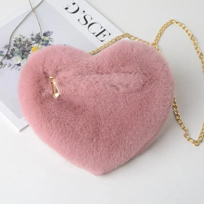 1 Pcs Women's Handbags Winter Fashion Faux Fur Heart Bag For Women Handbag Shoulder Bag Messenger Crossbody Bag Gift