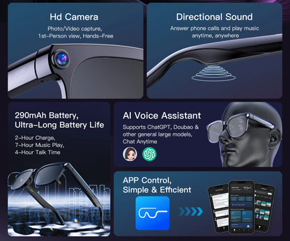 2026 4K HD AI Smart Glasses New Bluetooth Call Voice Assistant Control Chat GPT 800MP Camera AI Translation Sunglasses Men Women