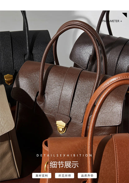 Burminsa Cowhide Genuine Leather Tote Handbags For Women 2025 Luxury Designer Satchel Commuter Ladies Shoulder Crossbody Bags