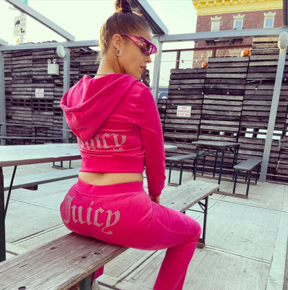 Women's Y2K Jogging Two-Piece Hooded Set Fall Winter Jogger Comfortable Pantsuit Long-Sleeved Jacket Coat & Trousers Casual Sets