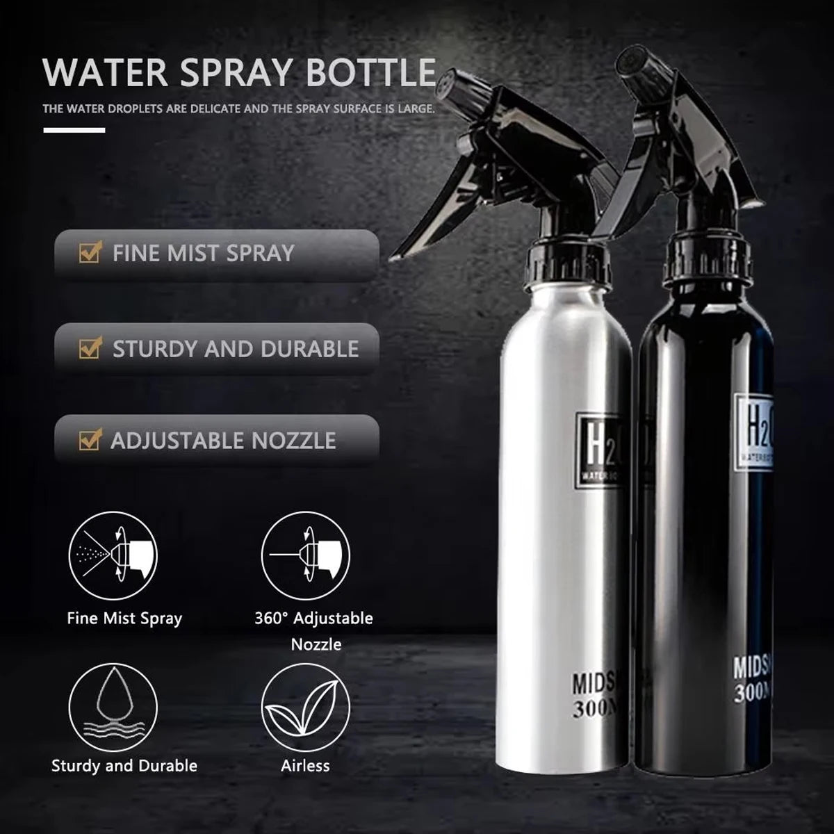 300/500ML Aluminum Spray Bottle Pro Salon Hairdressing High Pressure Refillable Sprayer Barbershop Home Use Tool Accessories
