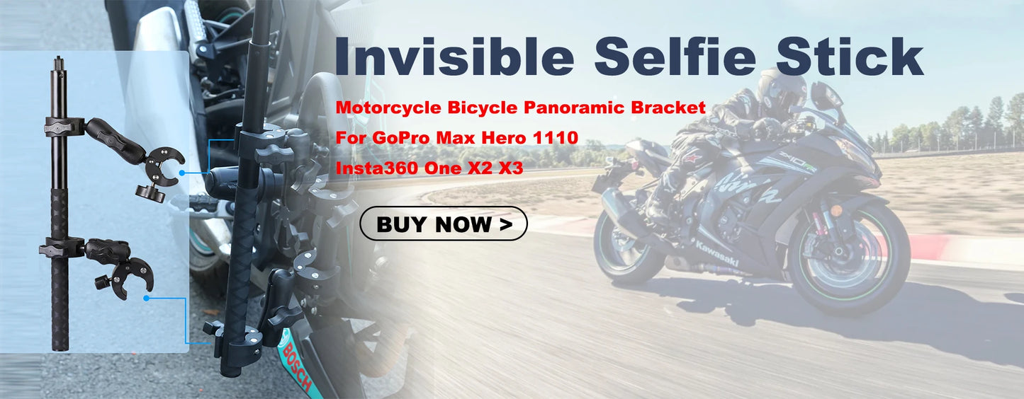 Motorcycle Bike Panoramic Monopod Bicycle Hidden Selfie Stick for GoPro Max Her 11 10 9 One DJI Insta360 Action Camera Accessory