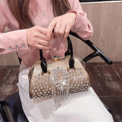 Fashion Diamonds Leather Women's Handbag Small Shoulder Cross-Body Bag New Elegant Evening Bag Portable Girls Party Dinner Bags