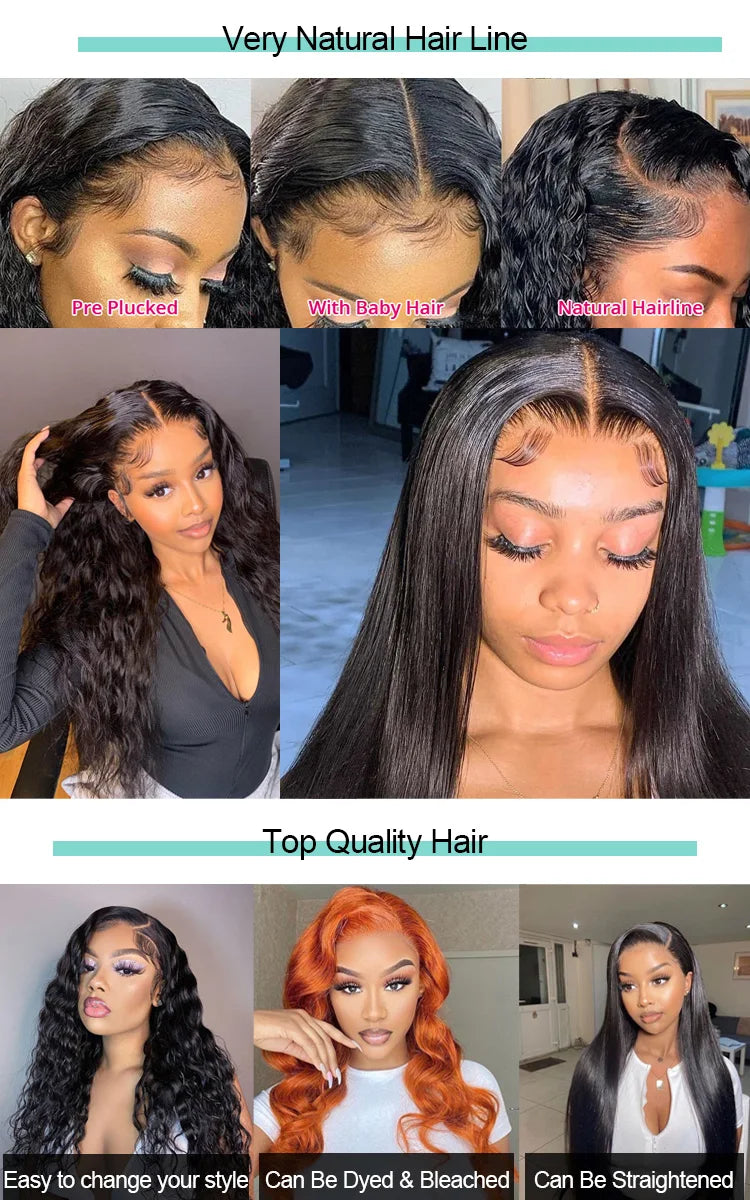 Highlight Pink Yellow and Black Lace Front Human Hair Wigs Straight 200% For Women 13x6 13x4 Transparent Lace Human Hair Wig 100