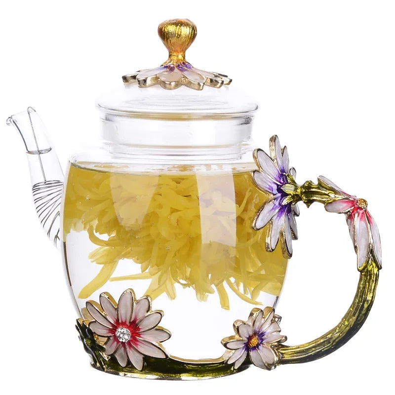 Hand-painted Enamel Color Tea Pot Heat-resistant Glass Single Teapot High-grade Flower Kungfu Water Pots Kettle
