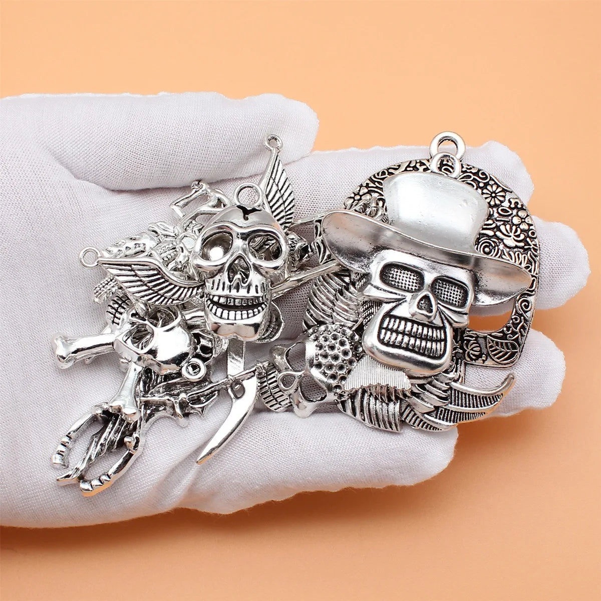 30Pcs/Bag 10 Styles Antique Silver Color Skull Skeleton Charms Pendant Diy Jewelry Accessories For Jewelry Making