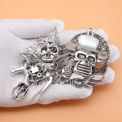 30Pcs/Bag 10 Styles Antique Silver Color Skull Skeleton Charms Pendant Diy Jewelry Accessories For Jewelry Making