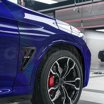 Laser Blue Carbon Fiber Car Stickers Glossy Holographic Color Change Film Self-Adhesive Vinyl Car Wrap Cover Air Release Foil