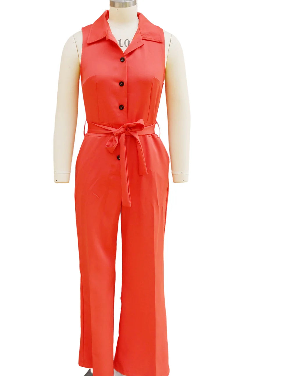 Sleeveless Lapel Jumpsuit Women's Fashion Button Down Shirt Collar Solid Color Wide Leg Commuting Office With Pocket Jumpsuit