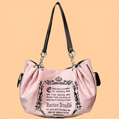 Letter Print Faux Suede Women Handbag Shoulder Bag, Retro Large Capacity Tote Bag for Daily Commuting and Hand-Carry.Pumpkin Bag