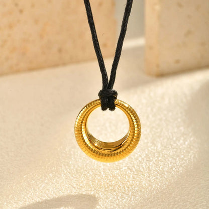 Stainless Steel Hollow Circle Pendant Necklace for Women,Black Rope Chain Necklaces,Trend Stylish Jewelry Gift