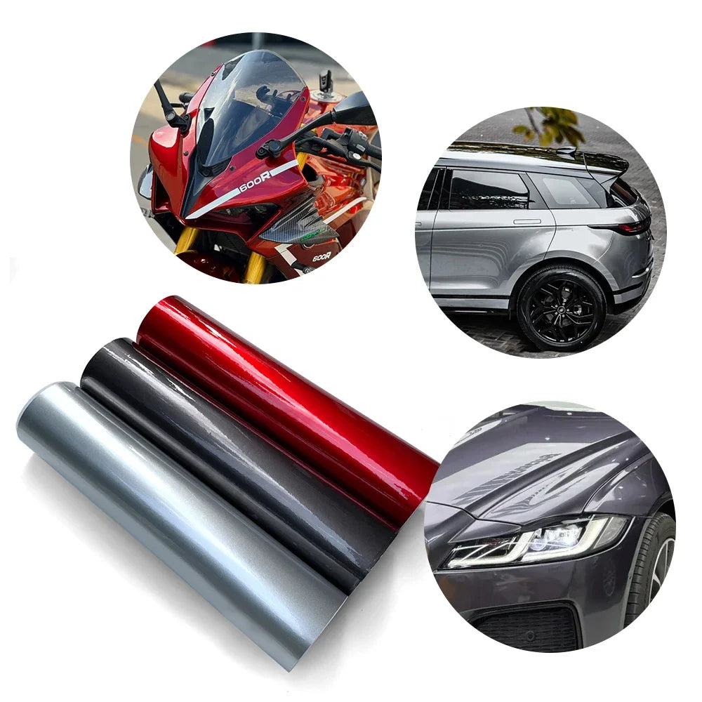 Car Stickers DIY Self Adhesive Glossy Films Gray Silver Red Wrap Vinyl Film Waterproof Anti Scratch Sticker for Car Accessories
