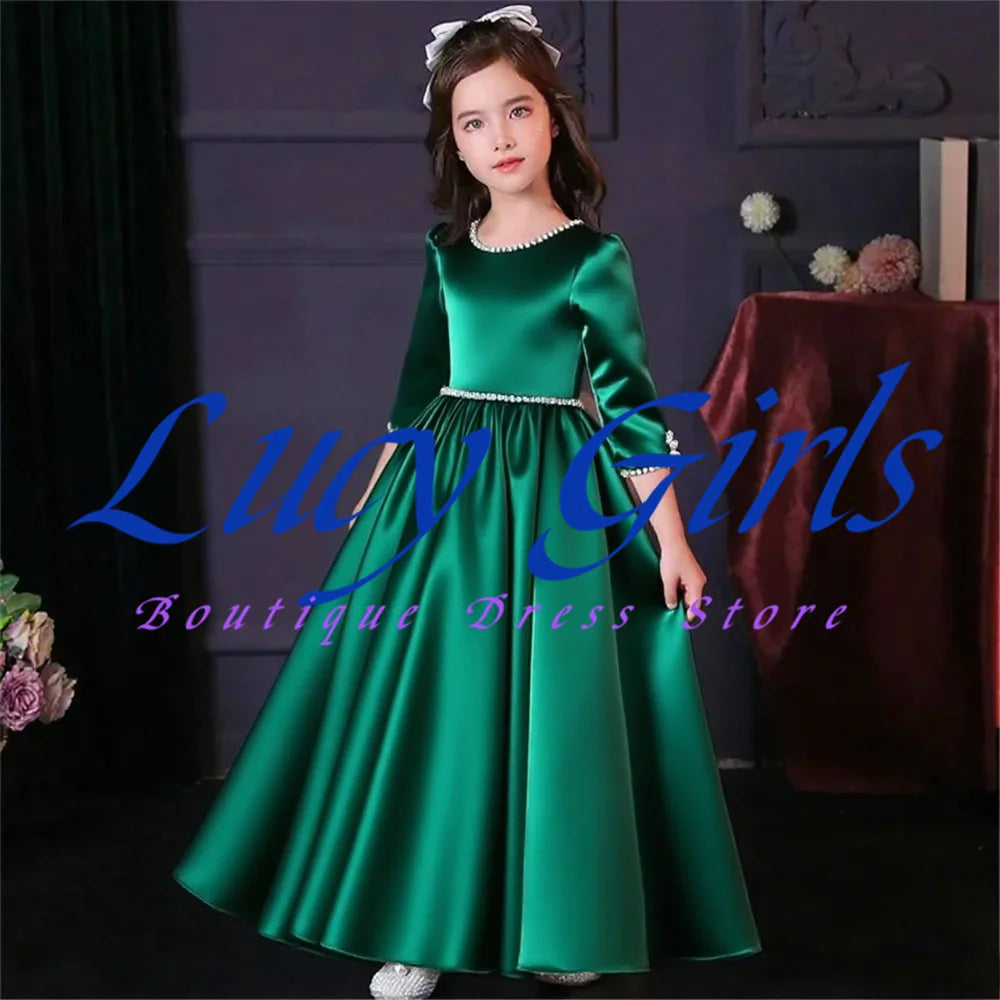 Lovely White Satin Flower Girl Dress for Wedding Dresses Little Princess Bow Kids Birthday Party Evening Customise Gowns