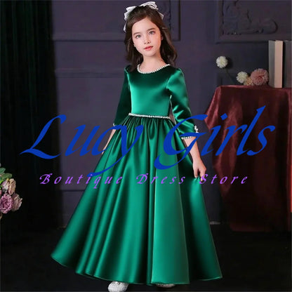 Lovely White Satin Flower Girl Dress for Wedding Dresses Little Princess Bow Kids Birthday Party Evening Customise Gowns