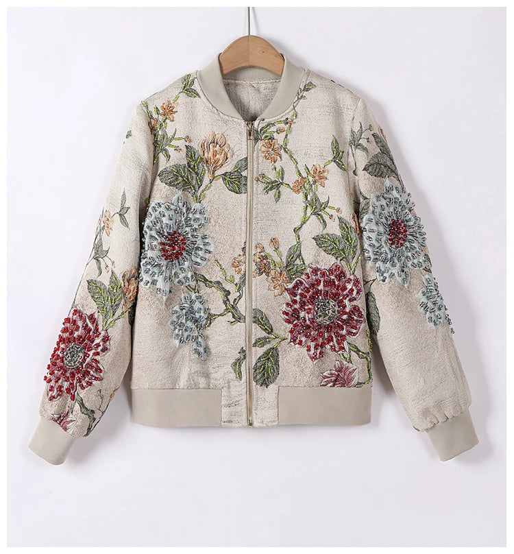 Luxury Beaded Embroidered Jacquard Bomber Jacket Women 2025 New Fashion Casual Chic Baseball Coat Elegant Versatile Outerwear