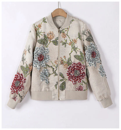 Luxury Beaded Embroidered Jacquard Bomber Jacket Women 2025 New Fashion Casual Chic Baseball Coat Elegant Versatile Outerwear
