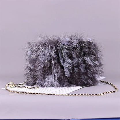 Fashion Fur Bag Autumn And Winter Real Fur Bags Fluffy Fox Fur Messenger Bags For Female Luxury Fur Handbag Warm Plush Handbag