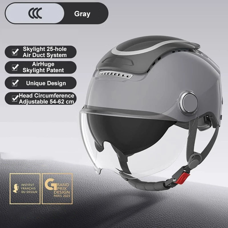 BIBEE Electric Motorcycle Helmet Summer Breathable Electric Bike Open Face Helmet Men Women Dual Lenses Jet Scooter Half Helmets