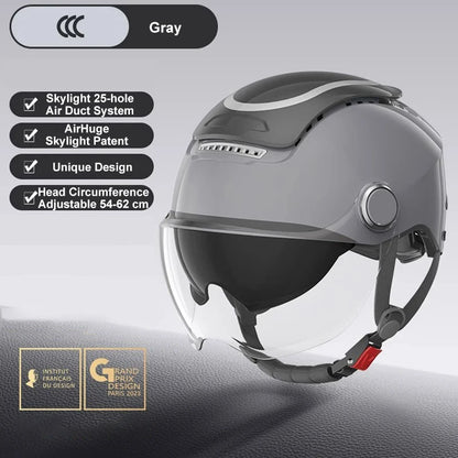 BIBEE Electric Motorcycle Helmet Summer Breathable Electric Bike Open Face Helmet Men Women Dual Lenses Jet Scooter Half Helmets