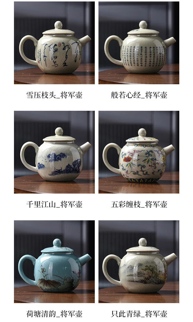 200ML Chinese Ceramic Teapot Ru Kiln Ice Crack Glaze Can Raise Tea Kettle Handmade Porcelain Teaware Household Tea Pots