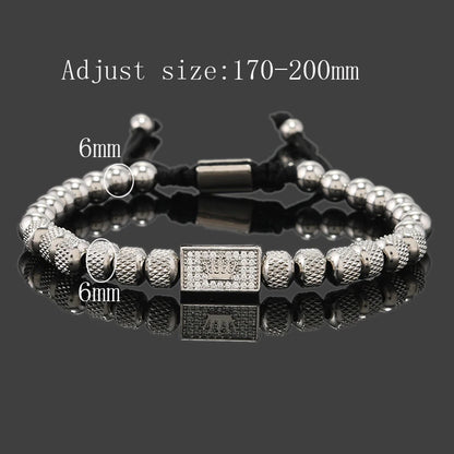 Luxury Stainless Steel Beads Crown Charms Man Bracelets Handmade Jewelry Gift