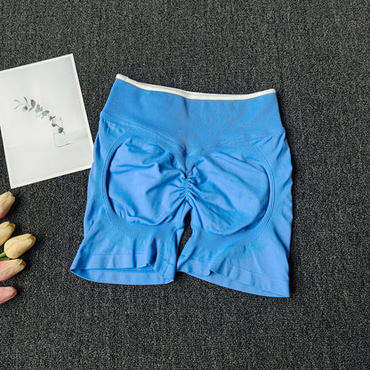 Peach Buttock Yoga Suit Women Gym Seamless Suspender Gathering Bra High Waist Hip Lifting Belly Tightening Shorts Fitness Set