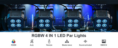 Yiflamefly 4Pcs 30W Par Lights 4x8W LED RGBWYP+CYAN DJ Light Remote & DMX Controlled Stage Light For Wedding Party Club Disco