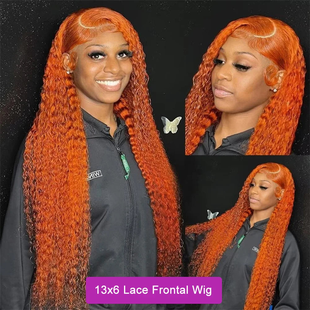 Curly Orange Ginger Lace Front Human Hair Wigs13x4 13x6 Hd Lace Front Human Hair Wig For Women 36inch Deep Wave Frontal Wig