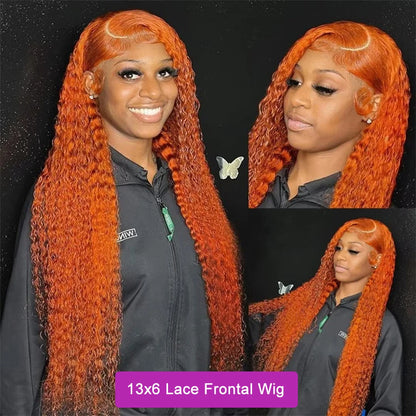 Curly Orange Ginger Lace Front Human Hair Wigs13x4 13x6 Hd Lace Front Human Hair Wig For Women 36inch Deep Wave Frontal Wig