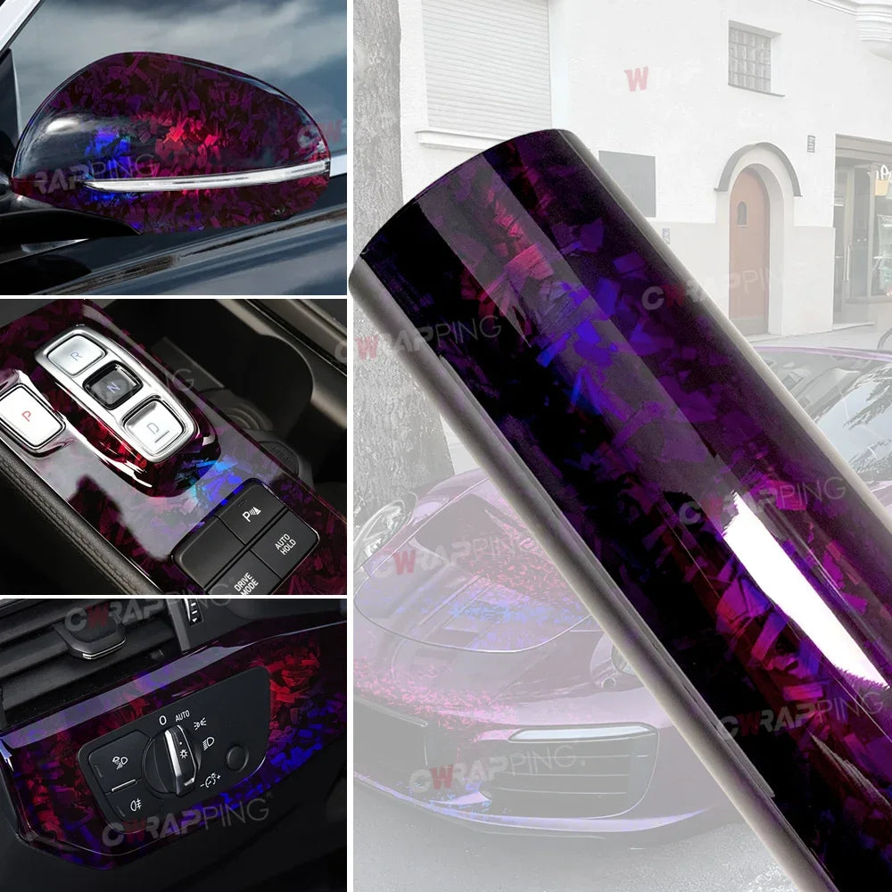 Car Vinyl Wrapping Carbon Fiber Foil Motorcycle Sticker Glossy PET Laser Purple Waterproof Vinyl Bubble-free for Car Film Cover